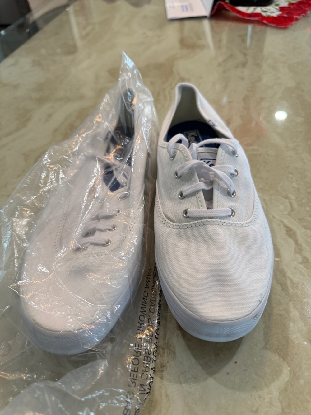 Keds White Canvas Lace-Up Sneakers with Blue Insole